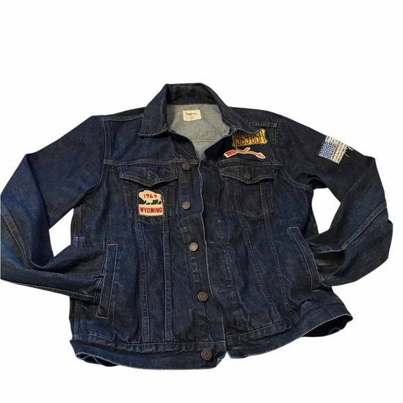 Gap Mens Trucker Jean Jacket-Three Patches on Front-Dark Indigo Color-Size Small - Picture 8 of 13